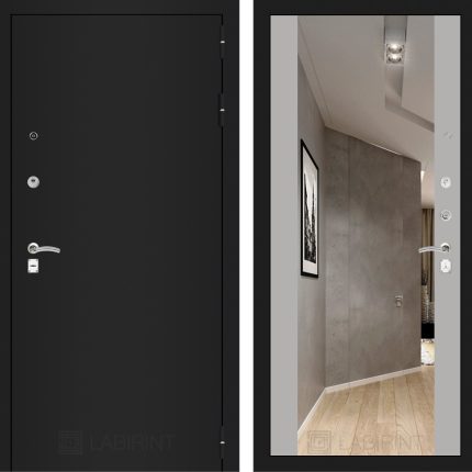 Входная дверь CLASSIC шагрень черная с Зеркалом Максимум - Софт Грей