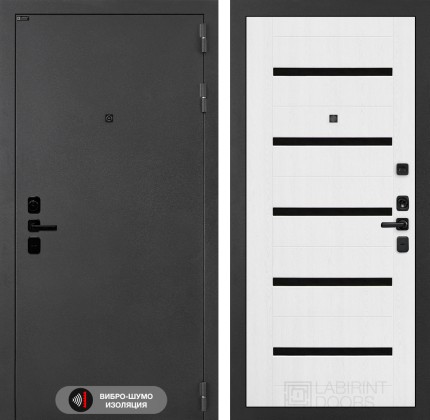 Входная дверь ACUSTICLAB 01 - Белое дерево, стекло черное