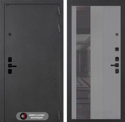 Входная дверь ACUSTICLAB с Зеркалом 32 тонированным - Серый рельеф софт