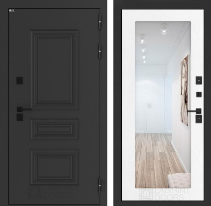 Входная дверь Аляска Лайт с Зеркалом 18 - Белое дерево