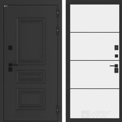 Входная дверь Аляска Лайт 25 - Белый софт, черный молдинг