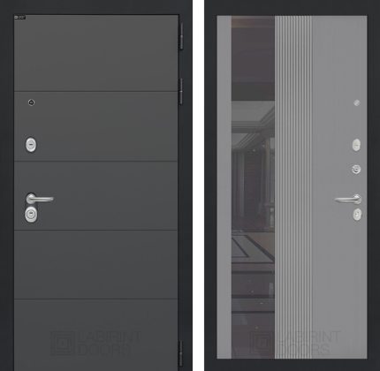 Входная дверь ART с Зеркалом 32 тонированным - Серый рельеф софт