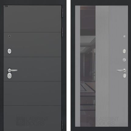 Входная дверь ART с Зеркалом 32 тонированным - Серый рельеф софт