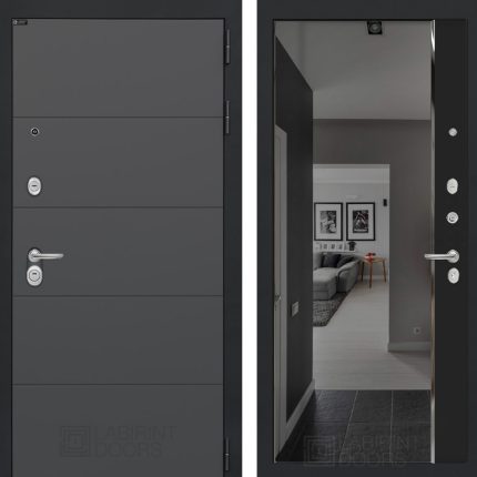 Входная дверь ART с зеркалом Панорама с тонировкой - Черный кварц