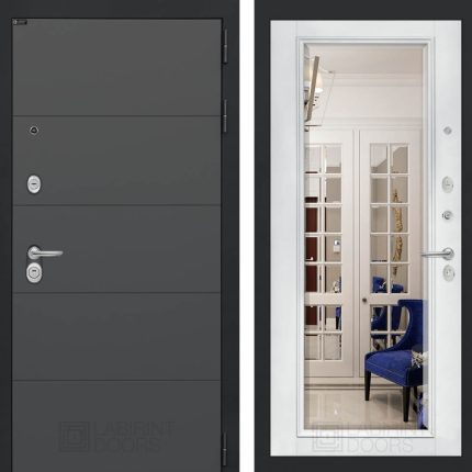 Входная дверь ART с Зеркалом Фацет - Белый софт