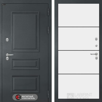 Входная дверь Атлантик 25 - Белый софт, черный молдинг