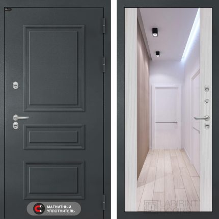 Входная дверь Атлантик с зеркалом Максимум - Сандал белый