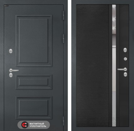 Входная дверь Атлантик 31 - Черный кварц, зеркальная вставка с тонировкой