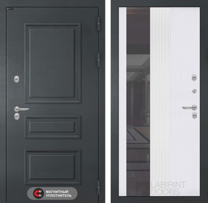 Входная дверь Атлантик с Зеркалом 32 тонированным - Белый рельеф софт