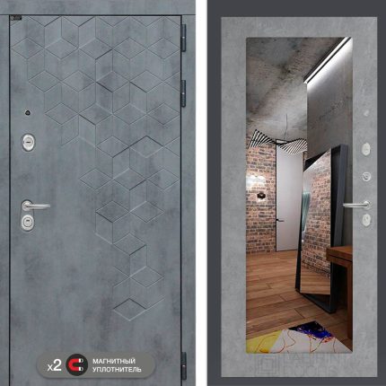 Входная дверь Бетон с зеркалом 18 - Бетон светлый