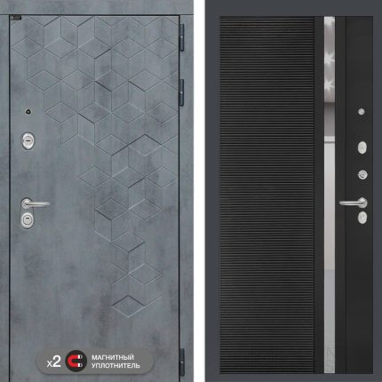 Входная дверь Бетон 31 - Черный кварц, зеркальная вставка с тонировкой