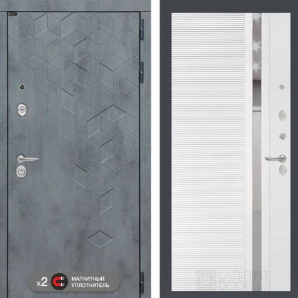 Входная дверь Бетон 31 - Белый софт, зеркальная вставка с тонировкой