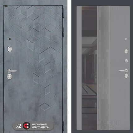 Входная дверь Бетон с Зеркалом 32 тонированным - Серый рельеф софт