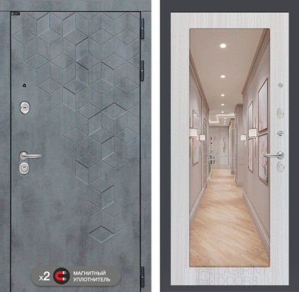 Входная дверь Бетон с зеркалом 18 - Сандал белый