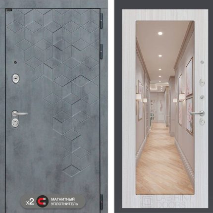 Входная дверь Бетон с зеркалом 18 - Сандал белый