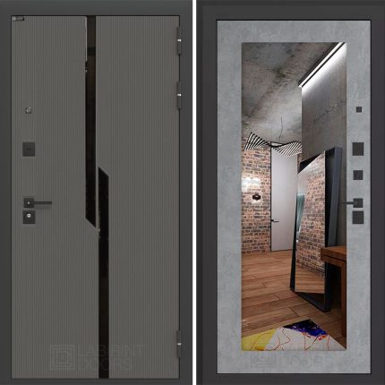 Входная дверь CARBON с Зеркалом 18 - Бетон светлый