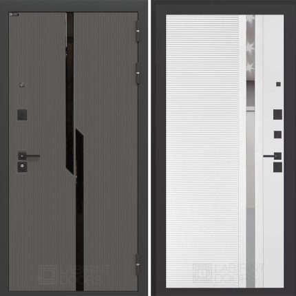 Входная дверь CARBON 31 - Белый софт, зеркальная вставка с тонировкой