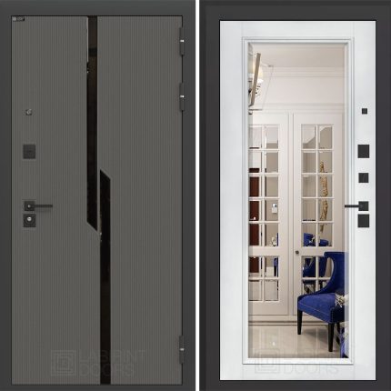 Входная дверь CARBON с Зеркалом Фацет - Белый софт