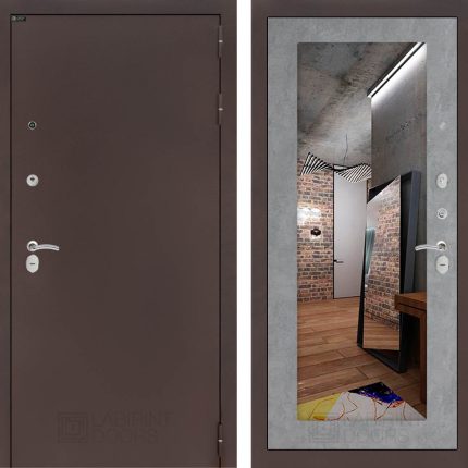 Входная дверь CLASSIC антик медный с Зеркалом 18 - Бетон светлый