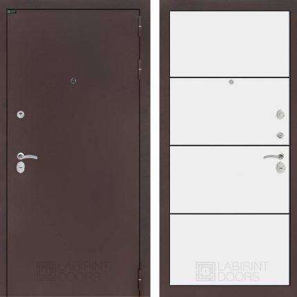 Входная дверь CLASSIC антик медный 25 - Белый софт, черный молдинг