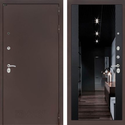 Входная дверь CLASSIC антик медный с Зеркалом тонированным Максимум - Черный кварц