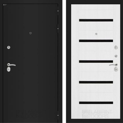 Входная дверь CLASSIC шагрень черная 01 - Белое дерево, стекло черное