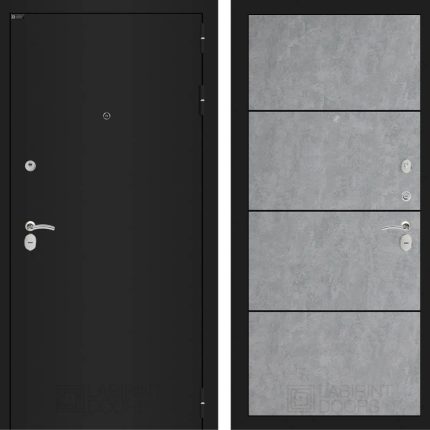 Входная дверь CLASSIC шагрень черная 25 - Бетон светлый, черный молдинг