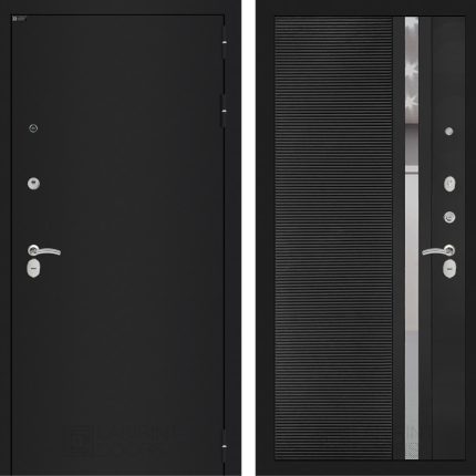 Входная дверь CLASSIC шагрень черная 31 - Черный кварц, зеркальная вставка с тонировкой