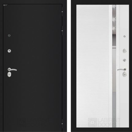 Входная дверь CLASSIC шагрень черная 31 - Белый софт, зеркальная вставка с тонировкой