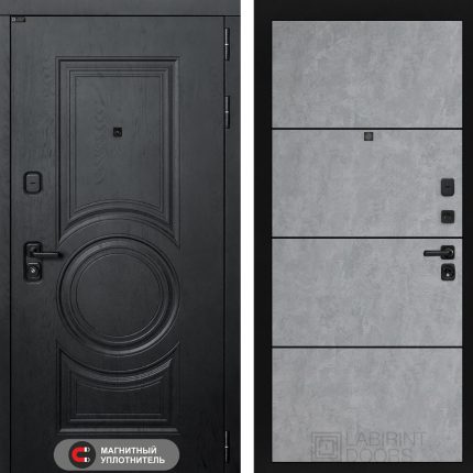 Входная дверь GRAND 25 - Бетон светлый, черный молдинг