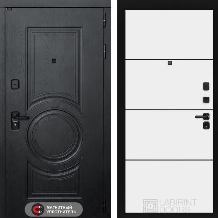 Входная дверь GRAND 25 - Белый софт, черный молдинг