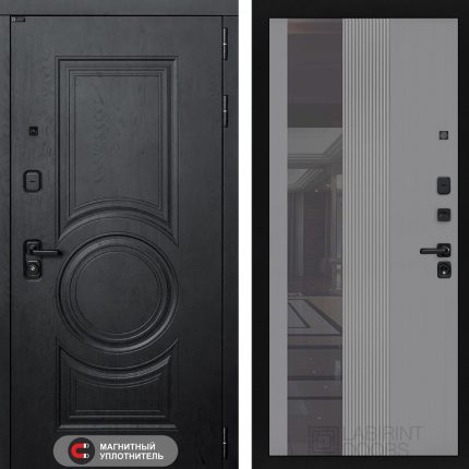 Входная дверь GRAND с Зеркалом 32 тонированным - Серый рельеф софт