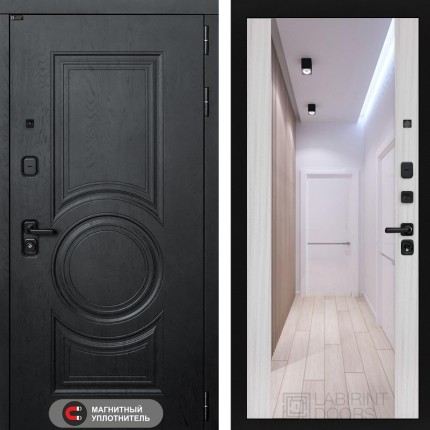 Входная дверь GRAND с Зеркалом Максимум - Сандал белый