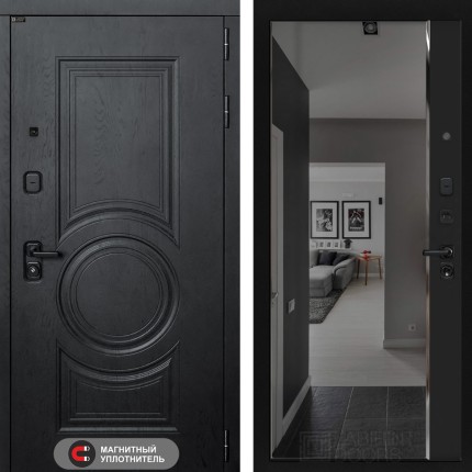 Входная дверь GRAND с зеркалом Панорама с тонировкой - Черный кварц