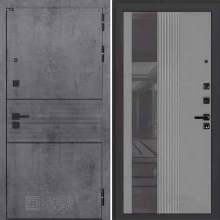 Входная дверь INFINITY с Зеркалом 32 тонированным - Серый рельеф софт