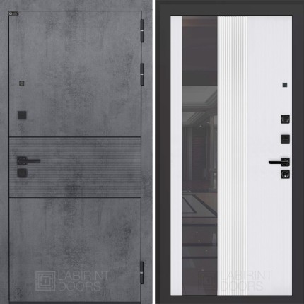 Входная дверь INFINITY с Зеркалом 32 тонированным - Белый рельеф софт