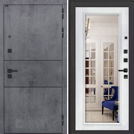 Входная дверь INFINITY с Зеркалом Фацет - Белый софт