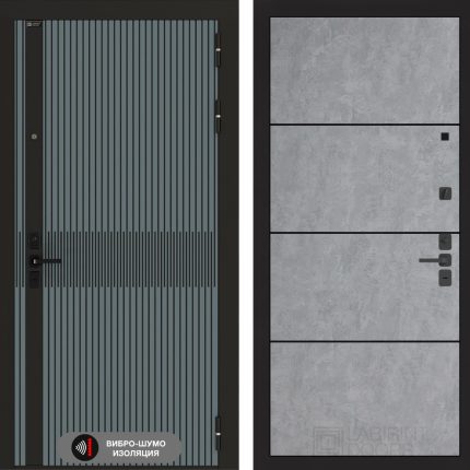 Входная дверь ISSIDA 25 - Бетон светлый, черный молдинг
