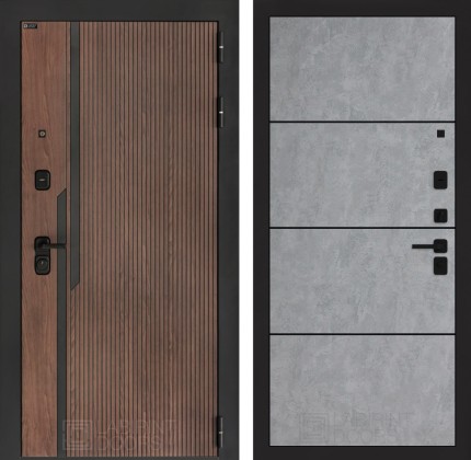 Входная дверь KARMINA 25 - Бетон светлый, черный молдинг