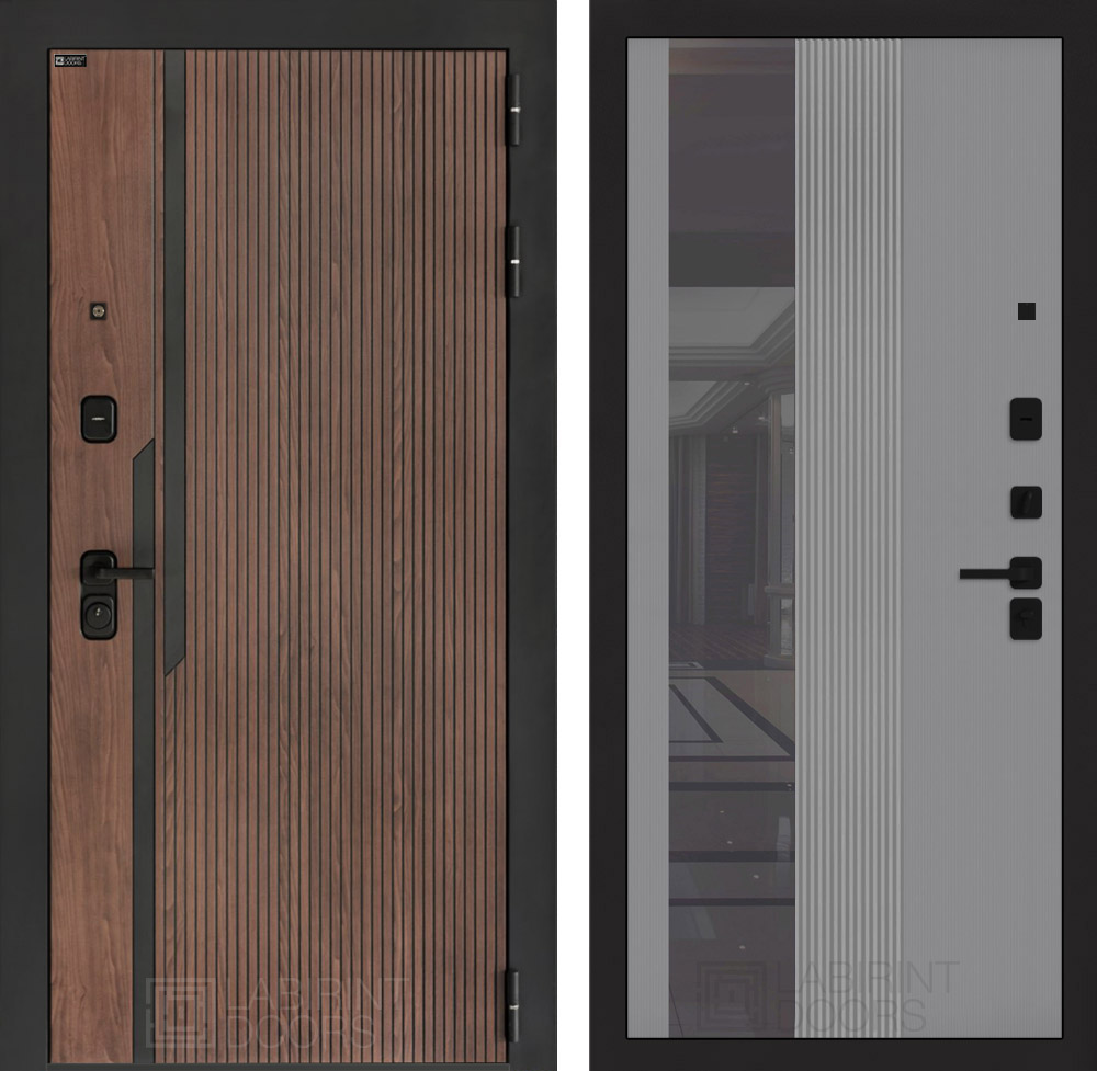 Входная дверь KARMINA с Зеркалом 32 тонированным - Серый рельеф софт