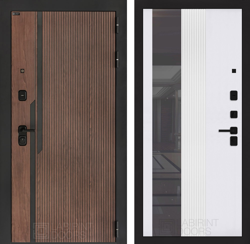 Входная дверь KARMINA с Зеркалом 32 тонированным - Белый рельеф софт