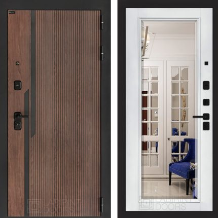 Входная дверь KARMINA с Зеркалом Фацет - Белый софт