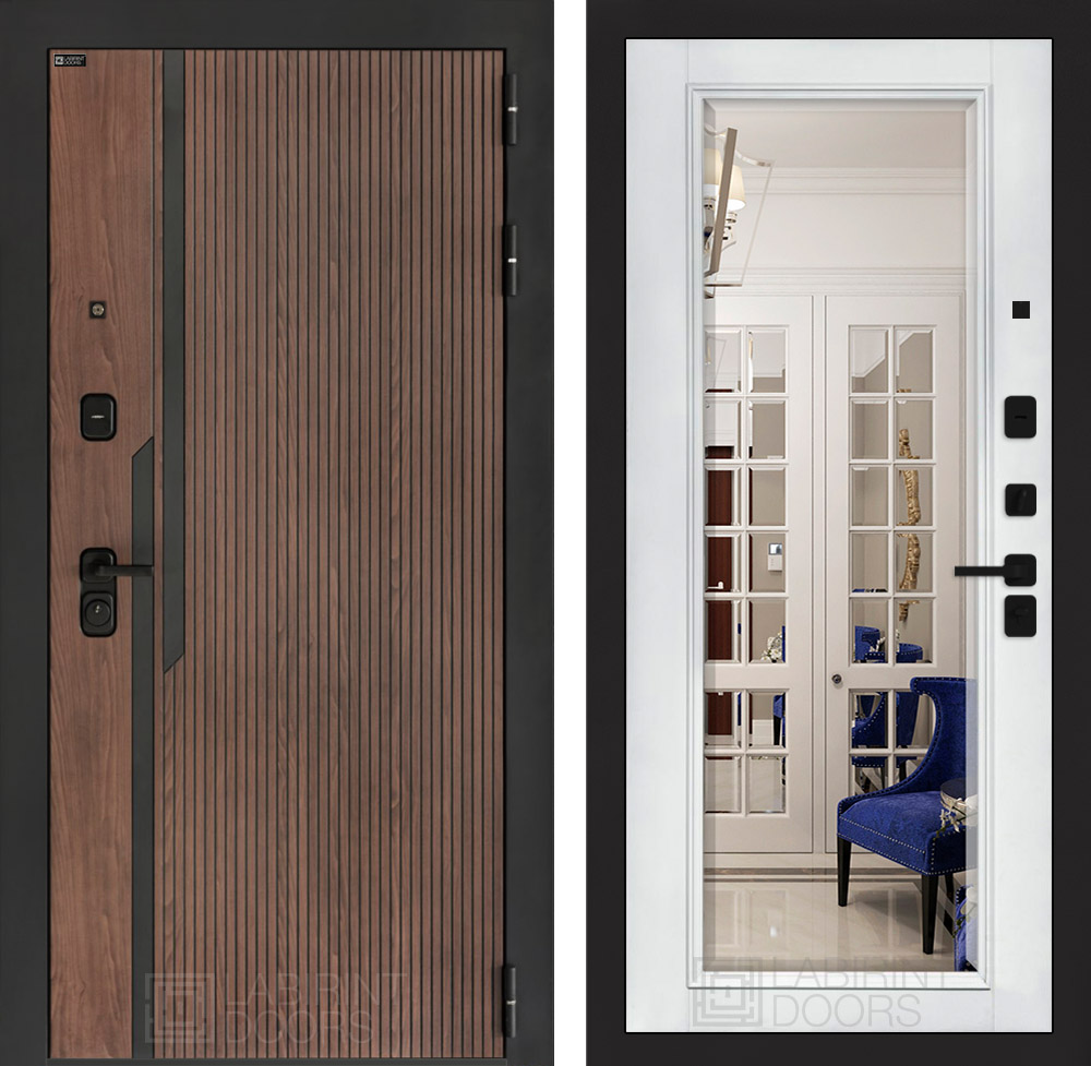 Входная дверь KARMINA с Зеркалом Фацет - Белый софт