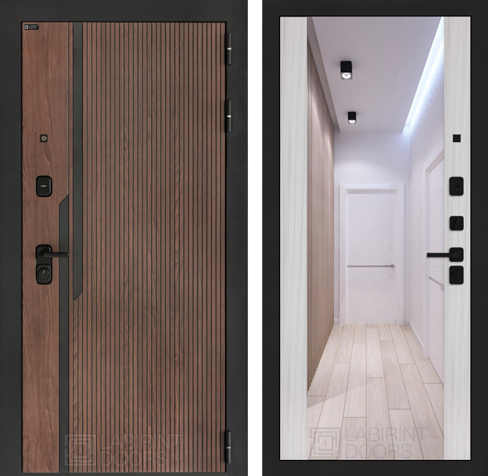 Входная дверь KARMINA с Зеркалом Максимум - Сандал белый