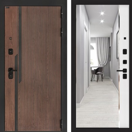 Входная дверь KARMINA с зеркалом Панорама - Белый софт