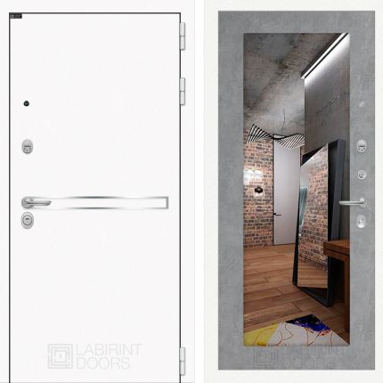 Входная дверь Лайн WHITE с Зеркалом 18 - Бетон светлый