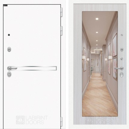 Входная дверь Лайн WHITE с Зеркалом 18 - Сандал белый