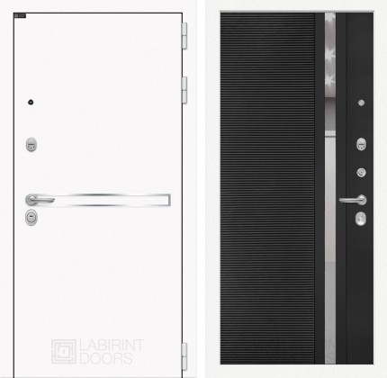 Входная дверь Лайн WHITE 31 - Черный кварц, зеркальная вставка с тонировкой