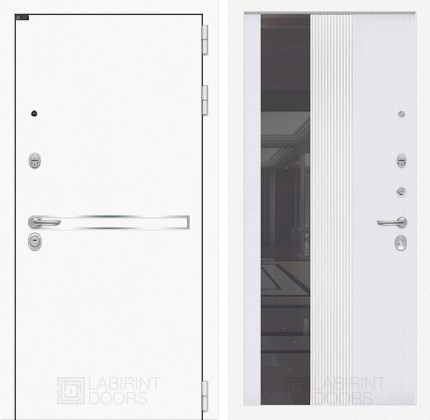 Входная дверь Лайн WHITE с Зеркалом 32 тонированным - Белый рельеф софт