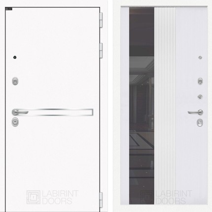 Входная дверь Лайн WHITE с Зеркалом 32 тонированным - Белый рельеф софт